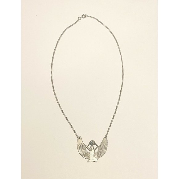Egyptian Goddess Isis Silver Tone Pendant With Chain - Picture 1 of 4